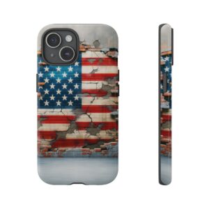 "USA Flag Resilience: Crumbling Brick Wall Artistic Phone Case"- Phone Case