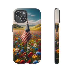 "Wildflower Meadow & Faded USA Flag Phone Case: Symbol of Hope & Perseverance"- Phone Case
