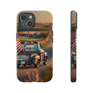 "Vintage American Pride: Rustic Truck with Weathered USA Flag Phone Case"- Phone Case