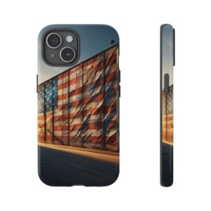 "Vintage USA Flag Mural Phone Case – Old Warehouse Wall Art Design"- Phone Case