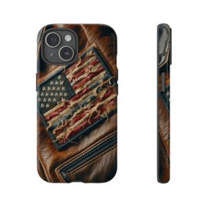 "Distressed USA Flag Patch on Leather Jacket Design Phone Case"- Phone Case