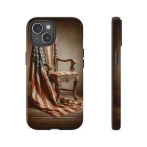 Vintage Sepia USA Flag Draped Over Antique Wooden Chair Phone Case- Phone Case