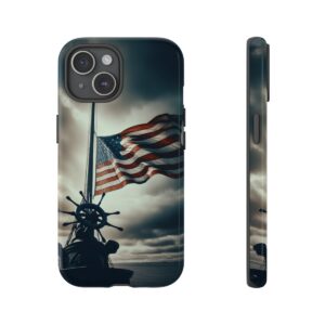 Tattered USA Flag at Half-Mast Somber Memorial Phone Case- Phone Case