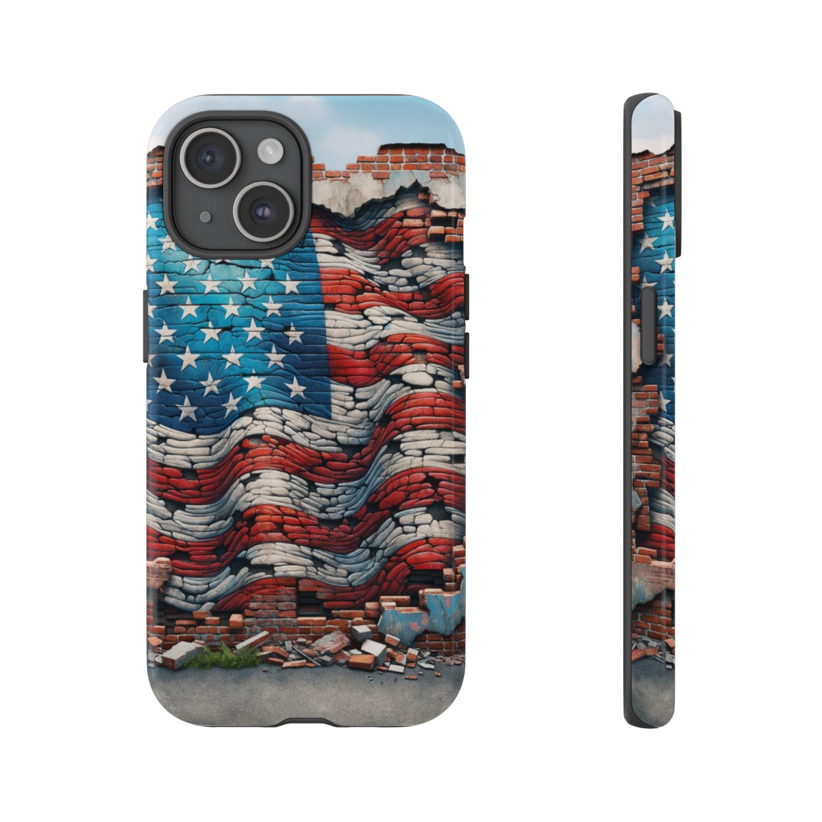 Resilient USA Flag on Cracked Brick Wall - Durable Phone Case- Phone Case