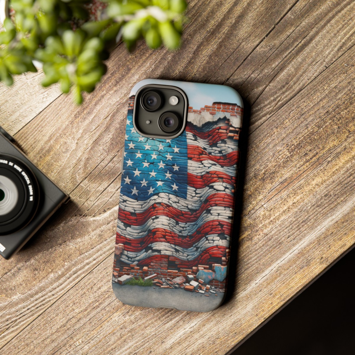 Resilient USA Flag on Cracked Brick Wall - Durable Phone Case- Phone Case - Image 164