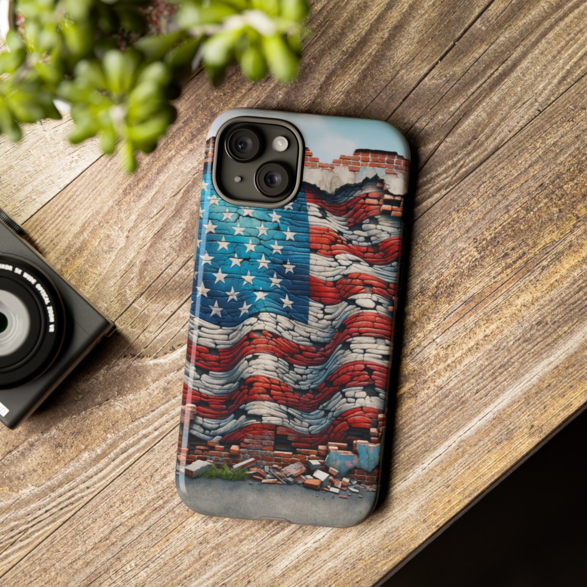Resilient USA Flag on Cracked Brick Wall - Durable Phone Case- Phone Case - Image 167