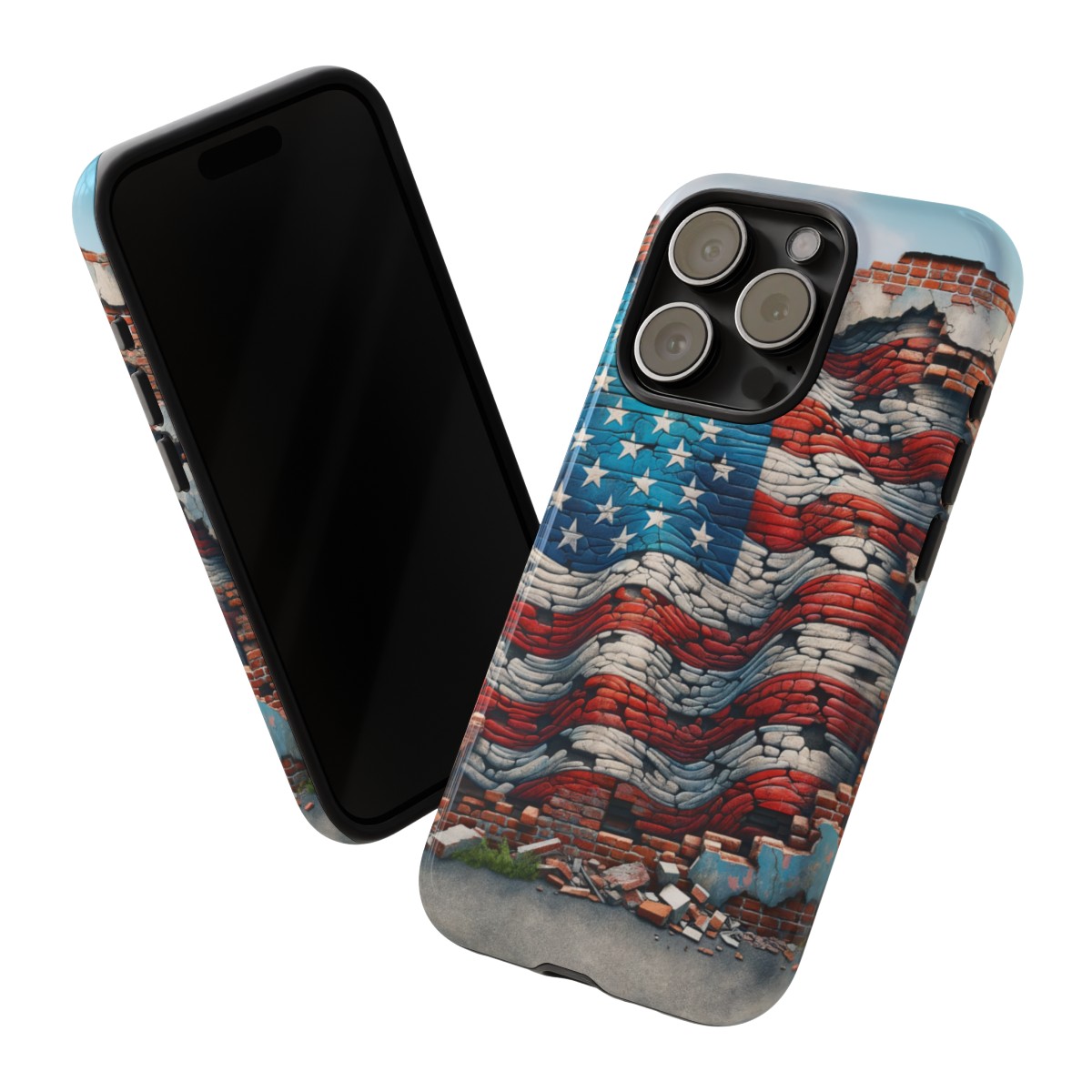 Resilient USA Flag on Cracked Brick Wall - Durable Phone Case- Phone Case - Image 172