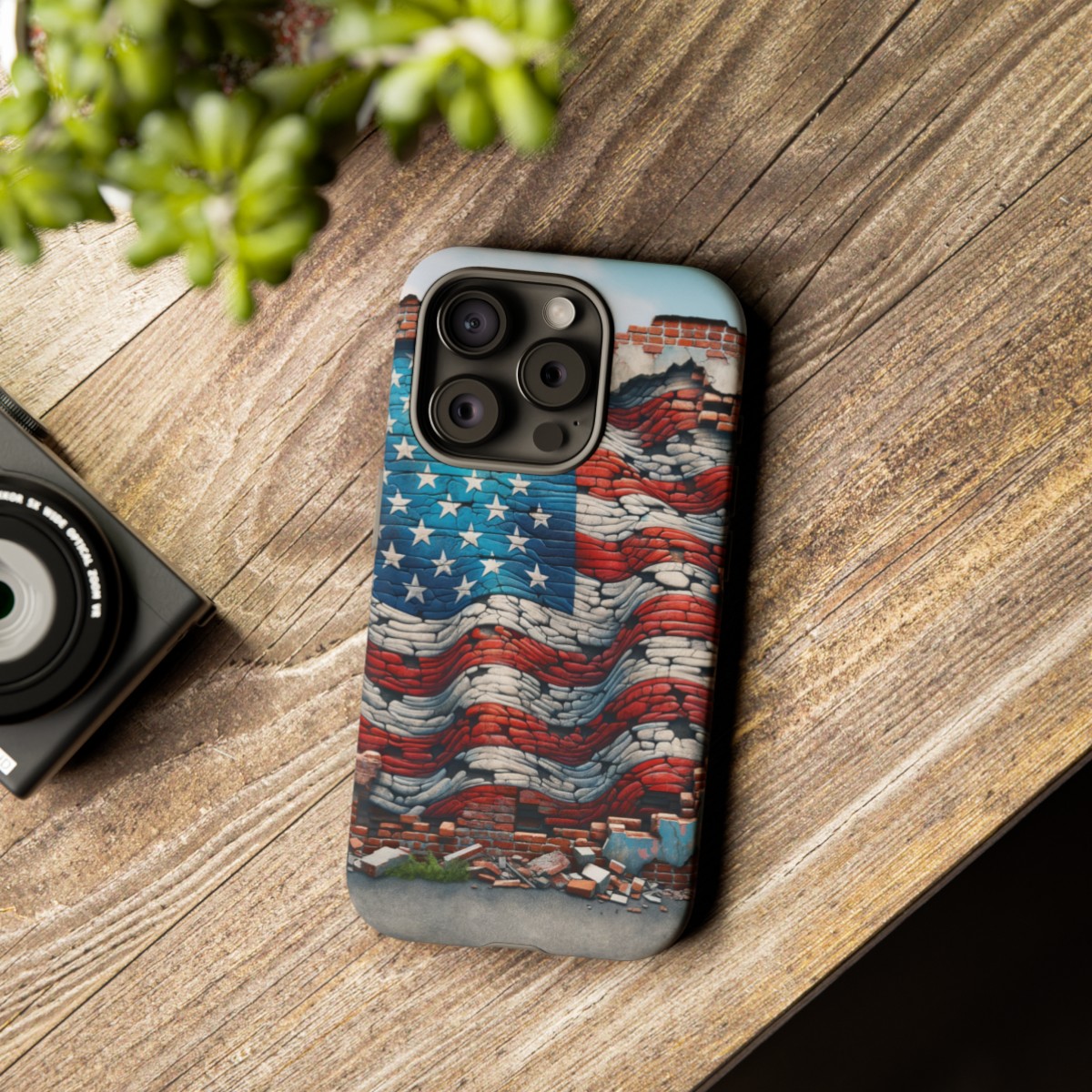 Resilient USA Flag on Cracked Brick Wall - Durable Phone Case- Phone Case - Image 176