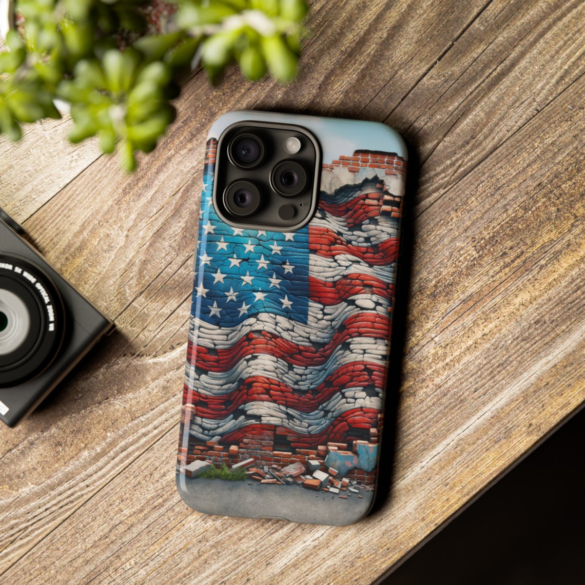 Resilient USA Flag on Cracked Brick Wall - Durable Phone Case- Phone Case - Image 179