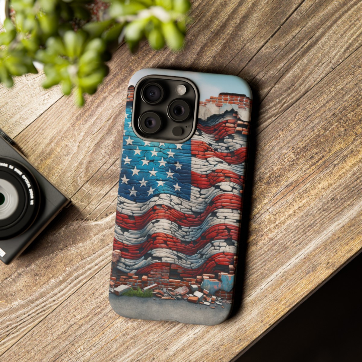 Resilient USA Flag on Cracked Brick Wall - Durable Phone Case- Phone Case - Image 182