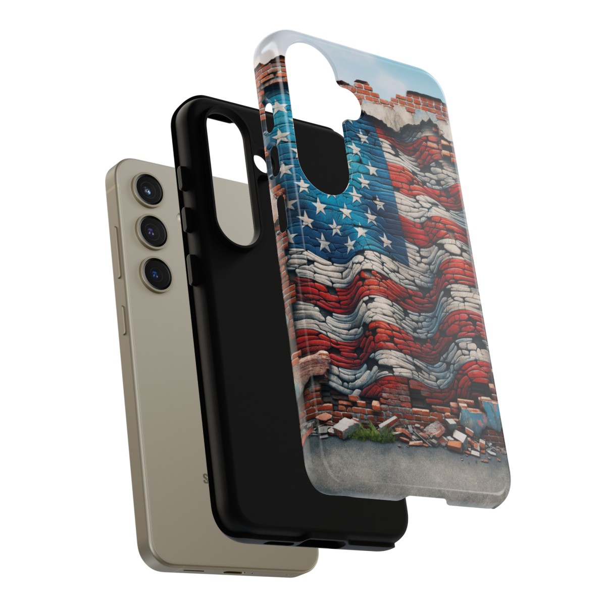 Resilient USA Flag on Cracked Brick Wall - Durable Phone Case- Phone Case - Image 186
