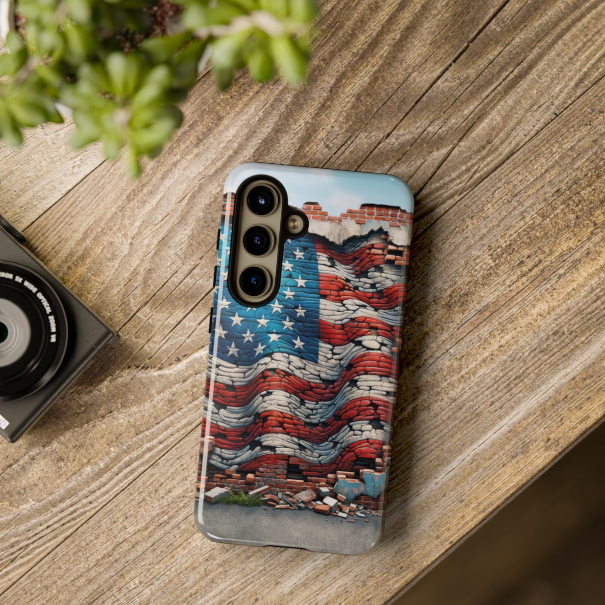 Resilient USA Flag on Cracked Brick Wall - Durable Phone Case- Phone Case - Image 187