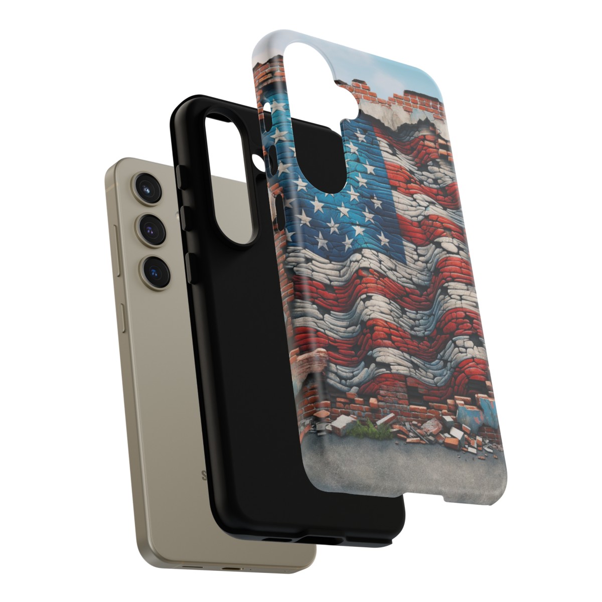 Resilient USA Flag on Cracked Brick Wall - Durable Phone Case- Phone Case - Image 191