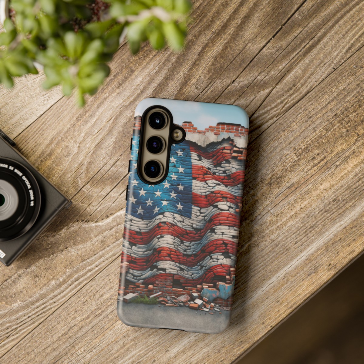 Resilient USA Flag on Cracked Brick Wall - Durable Phone Case- Phone Case - Image 192
