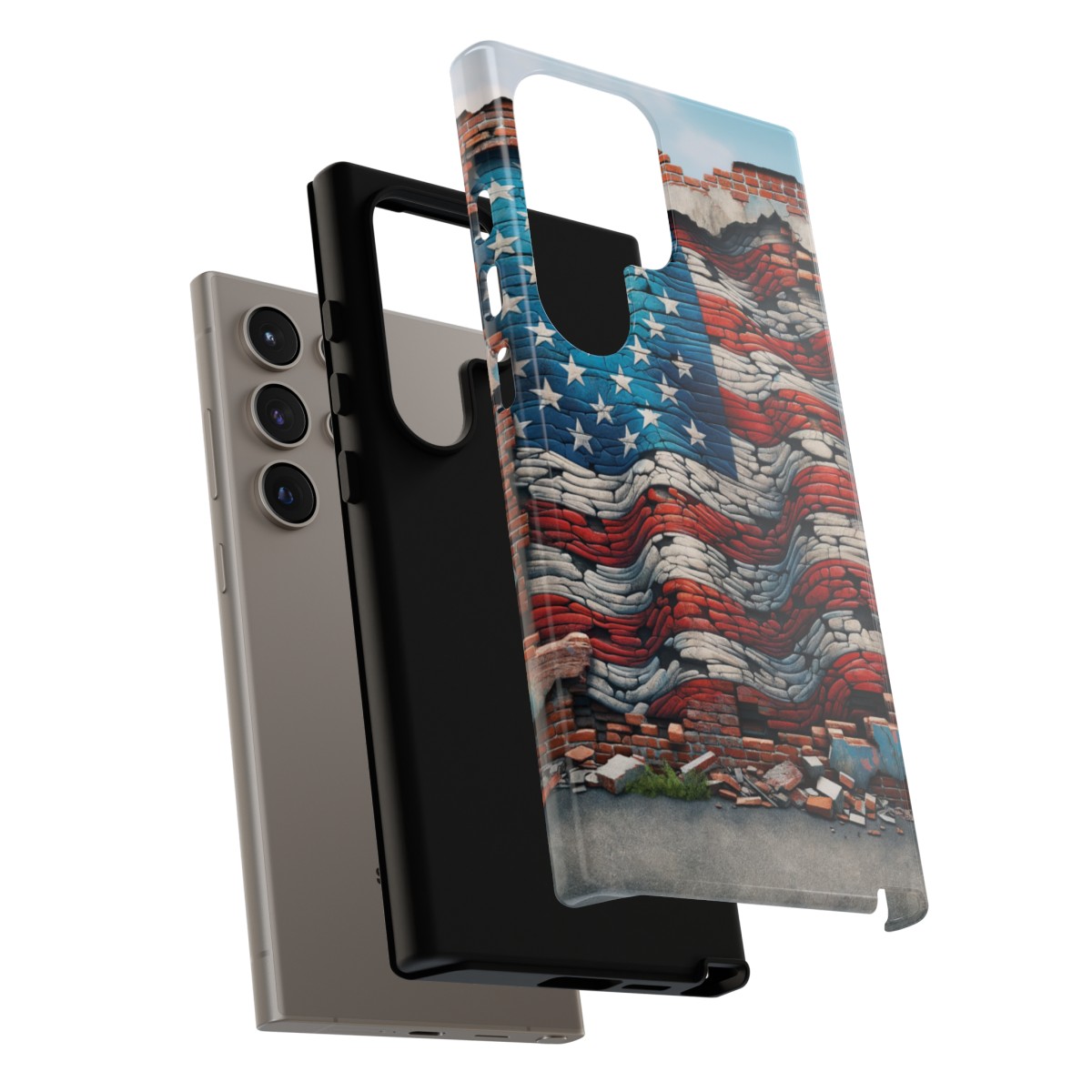 Resilient USA Flag on Cracked Brick Wall - Durable Phone Case- Phone Case - Image 206