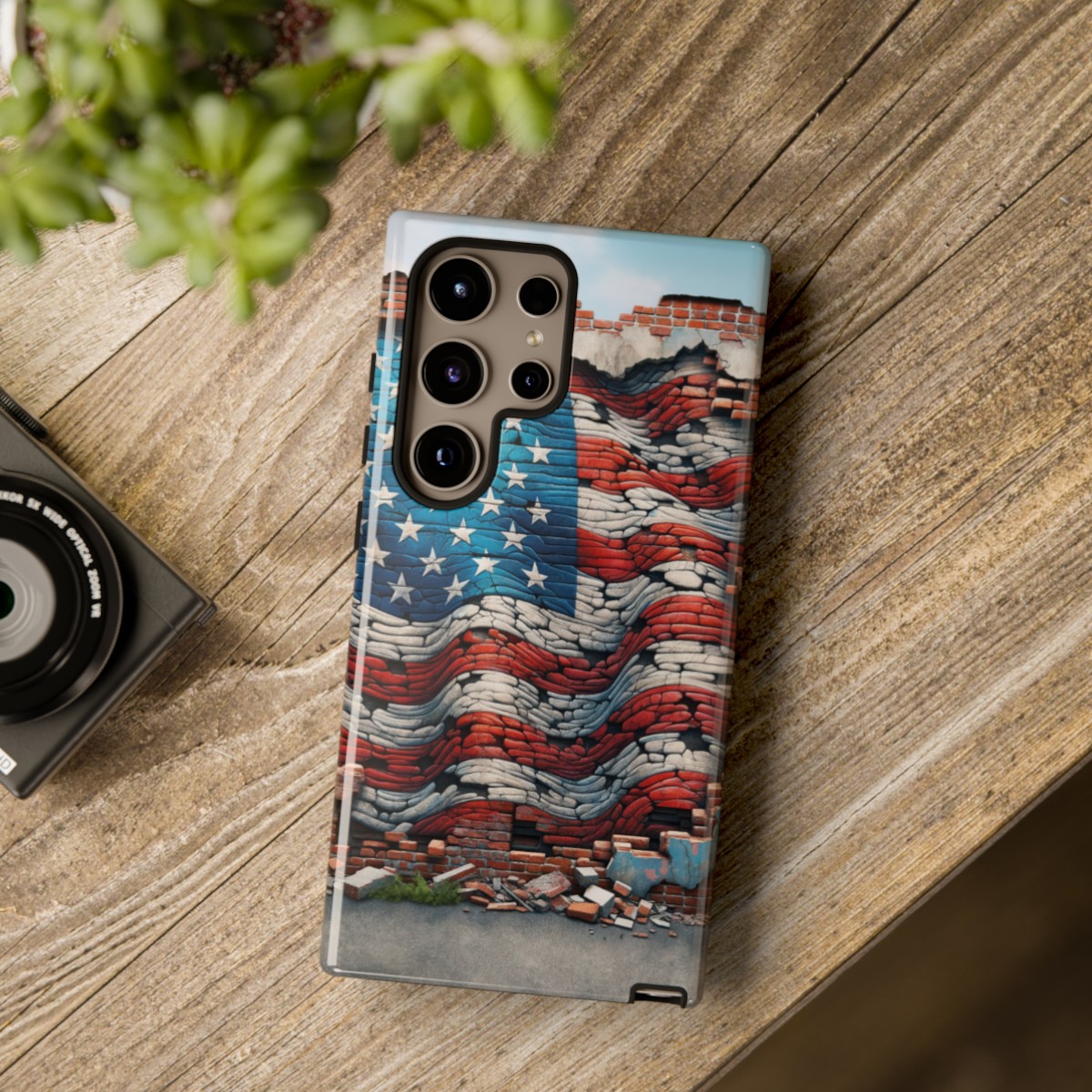 Resilient USA Flag on Cracked Brick Wall - Durable Phone Case- Phone Case - Image 207
