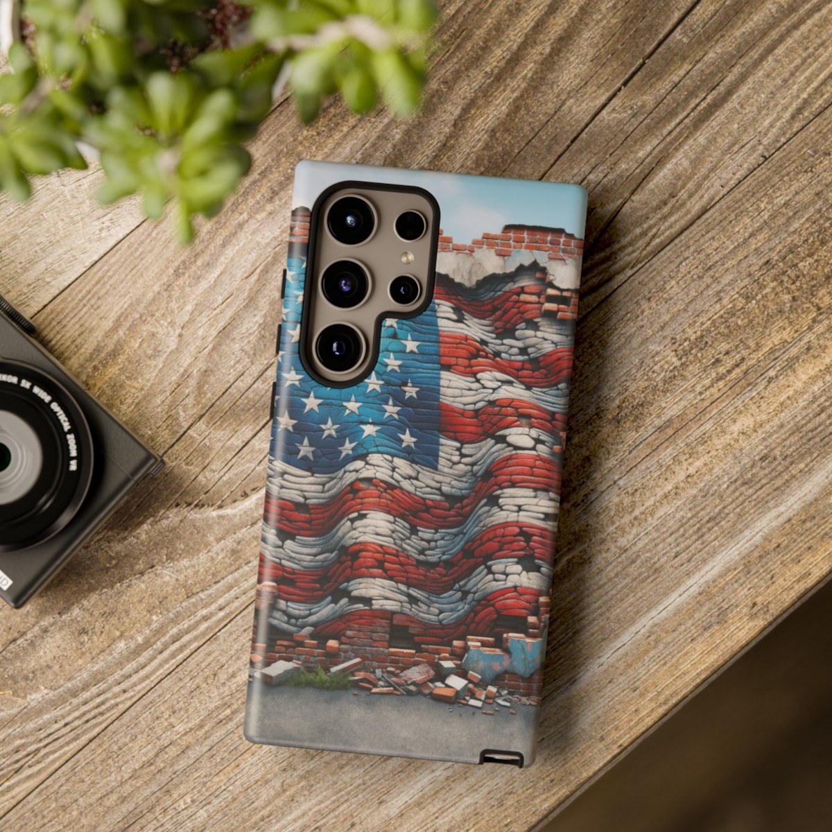 Resilient USA Flag on Cracked Brick Wall - Durable Phone Case- Phone Case - Image 212