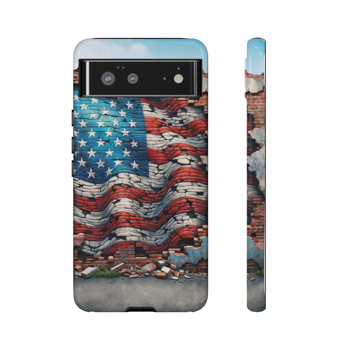 Resilient USA Flag on Cracked Brick Wall - Durable Phone Case- Phone Case - Image 74
