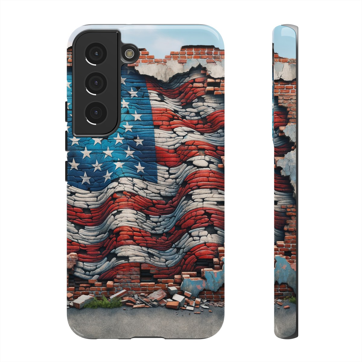 Resilient USA Flag on Cracked Brick Wall - Durable Phone Case- Phone Case - Image 86