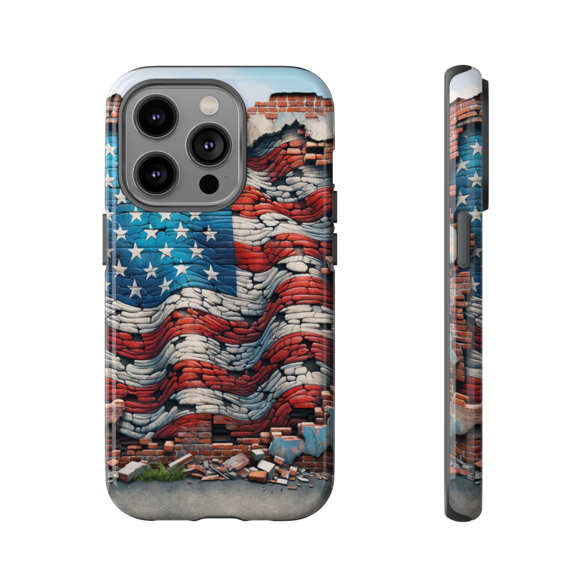Resilient USA Flag on Cracked Brick Wall - Durable Phone Case- Phone Case - Image 106