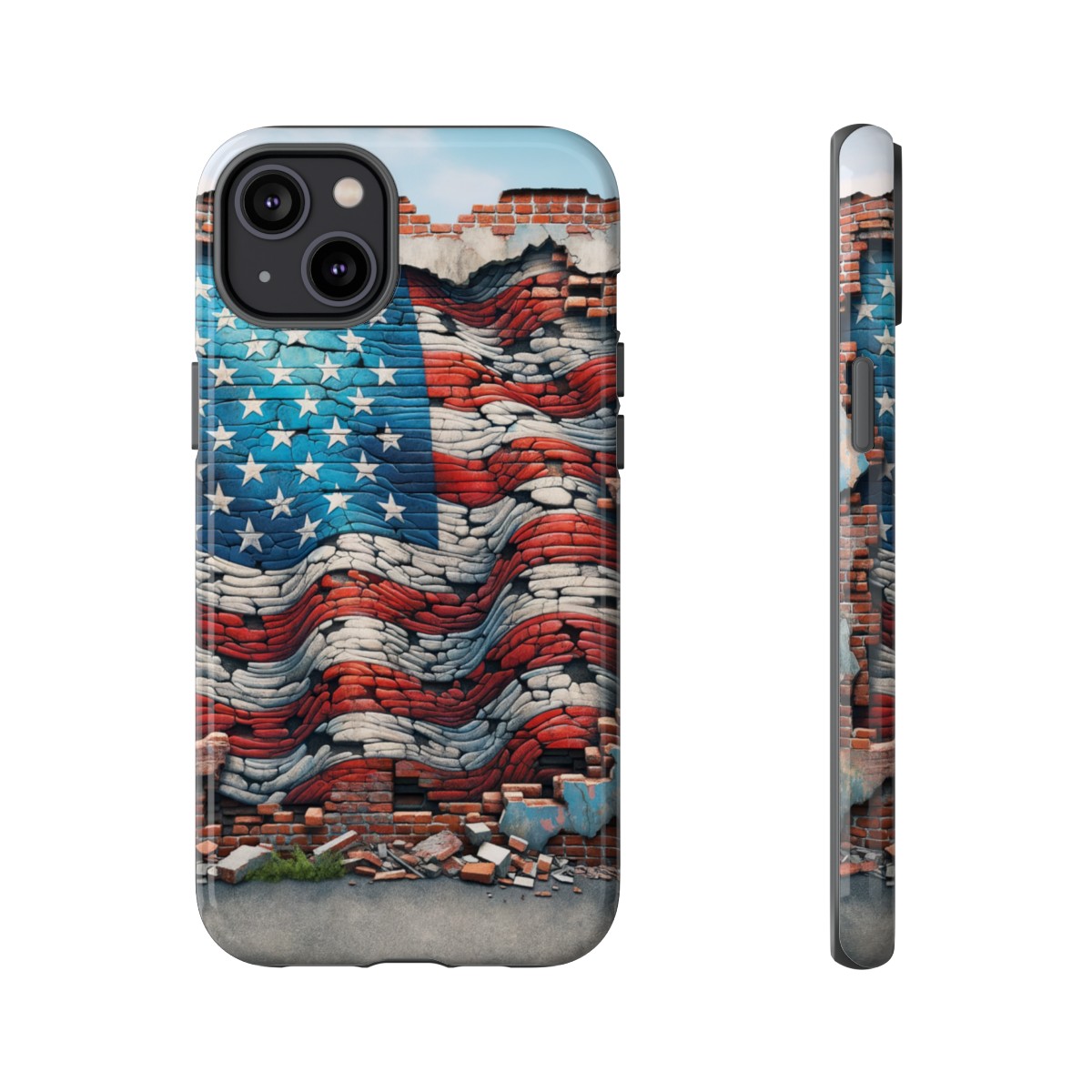 Resilient USA Flag on Cracked Brick Wall - Durable Phone Case- Phone Case - Image 114