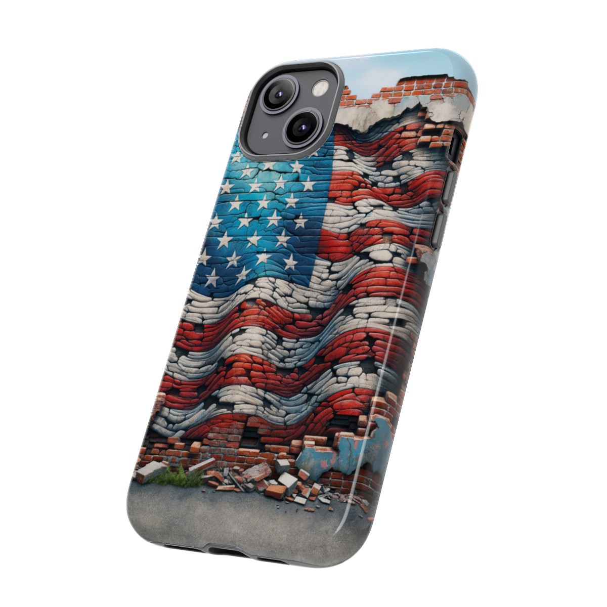 Resilient USA Flag on Cracked Brick Wall - Durable Phone Case- Phone Case - Image 115