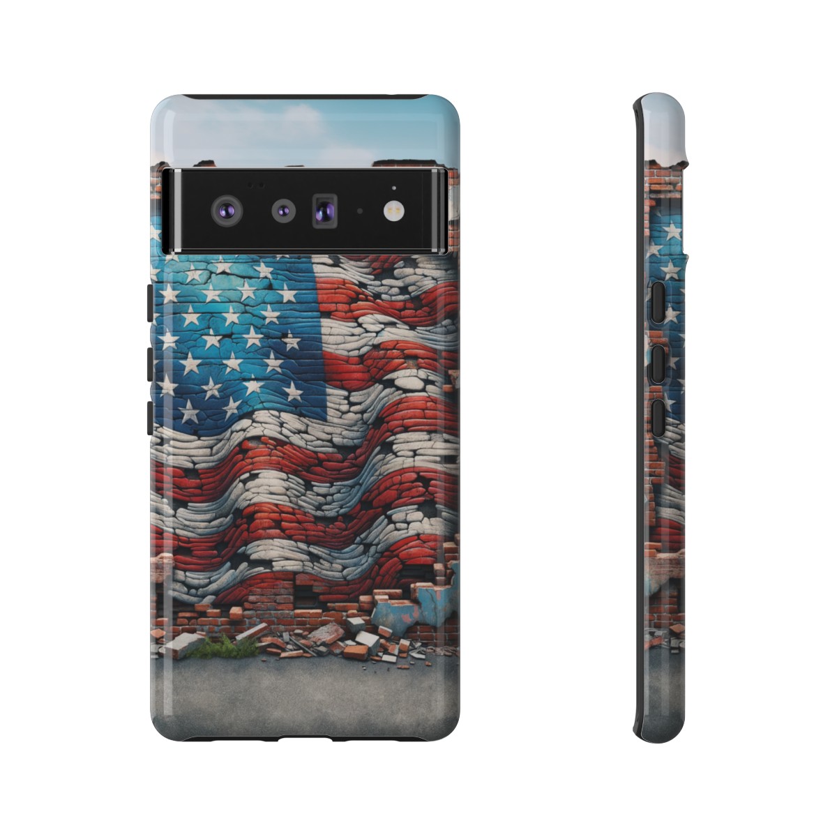 Resilient USA Flag on Cracked Brick Wall - Durable Phone Case- Phone Case - Image 154
