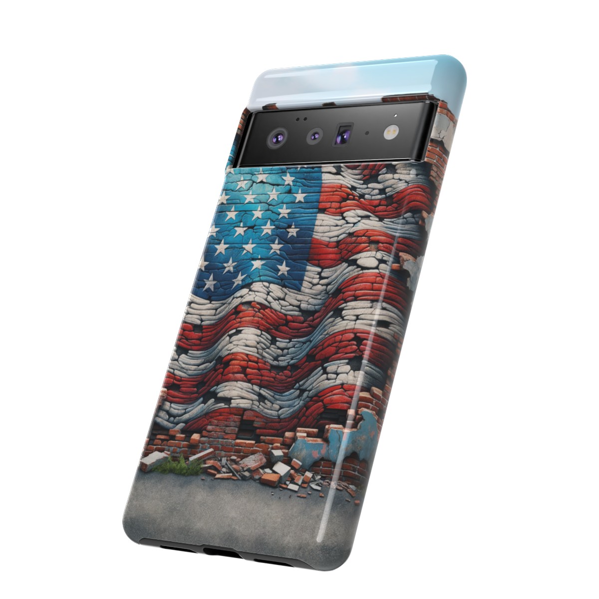 Resilient USA Flag on Cracked Brick Wall - Durable Phone Case- Phone Case - Image 155