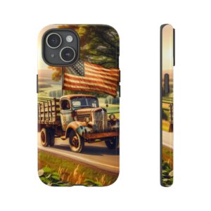 Rustic USA Flag on Vintage Truck Phone Case – Country Road Vibes- Phone Case