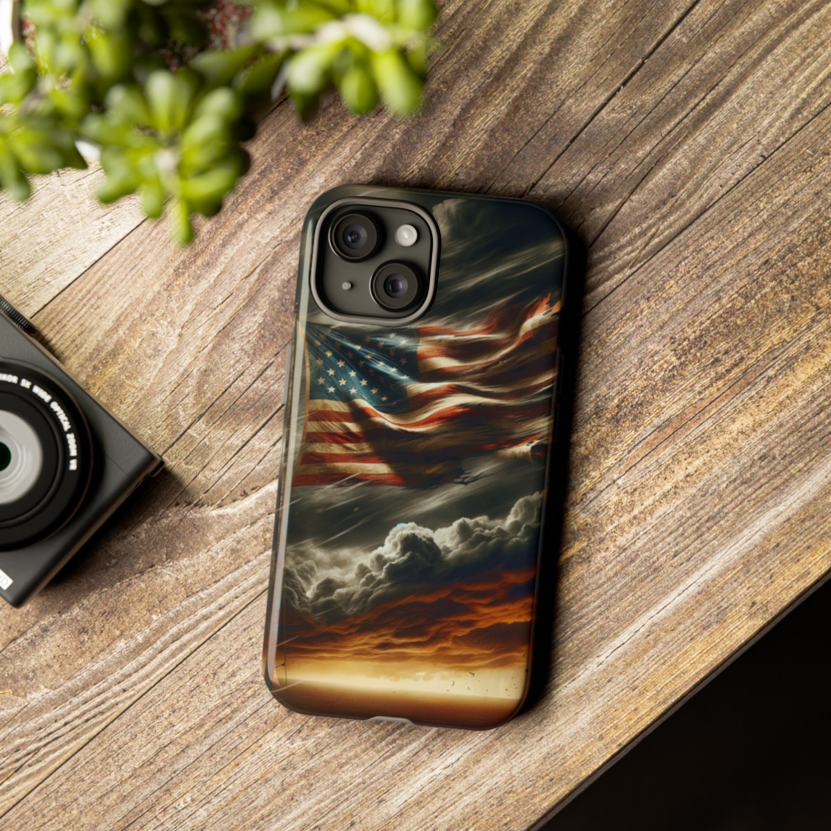 Weathered USA Flag Against Stormy Sky Design Phone Case- Phone Case - Image 3