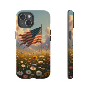 "Vintage USA Flag in Wildflower Field - Symbol of Hope Phone Case"- Phone Case