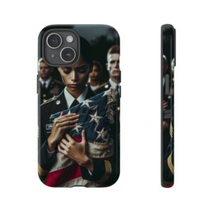 Veteran's Honor: Worn USA Flag in Somber Military Ceremony Phone Case- Phone Case