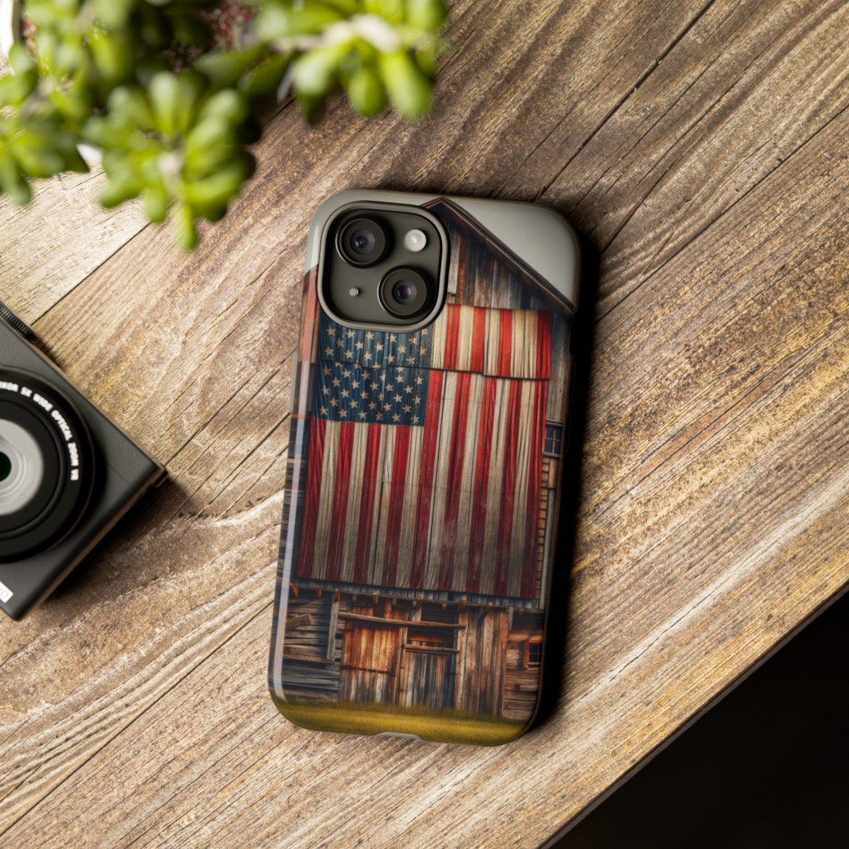 Vintage USA Flag on Weathered Barn Wood Phone Case- Phone Case - Image 3