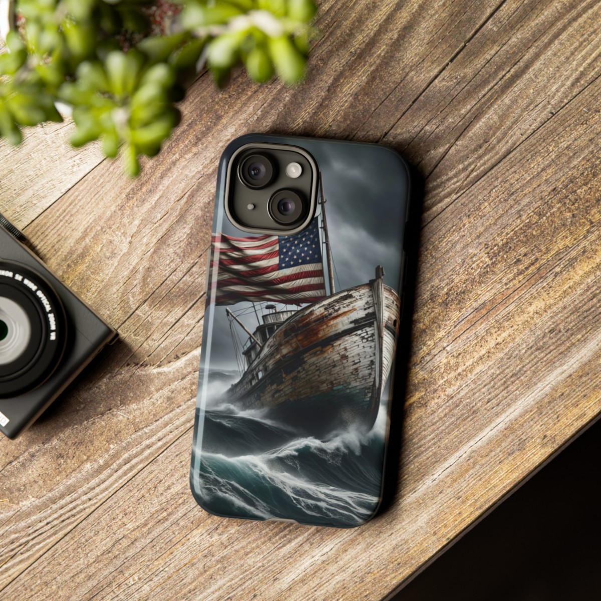 Vintage USA Flag on Rustic Boat Phone Case β Weathered Coastal Design- Phone Case - Image 3