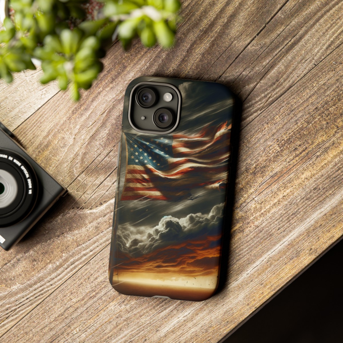Weathered USA Flag Against Stormy Sky Design Phone Case- Phone Case - Image 164
