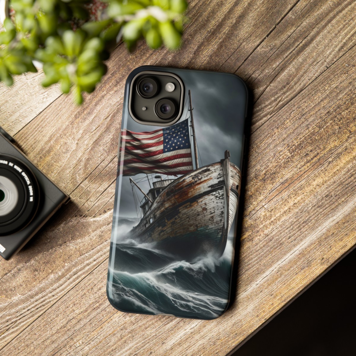 Vintage USA Flag on Rustic Boat Phone Case β Weathered Coastal Design- Phone Case - Image 167