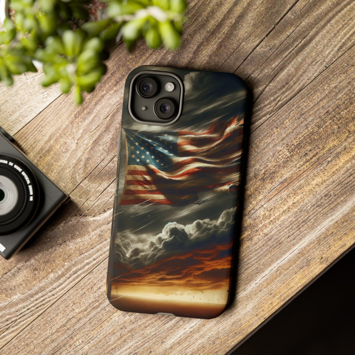 Weathered USA Flag Against Stormy Sky Design Phone Case- Phone Case - Image 170