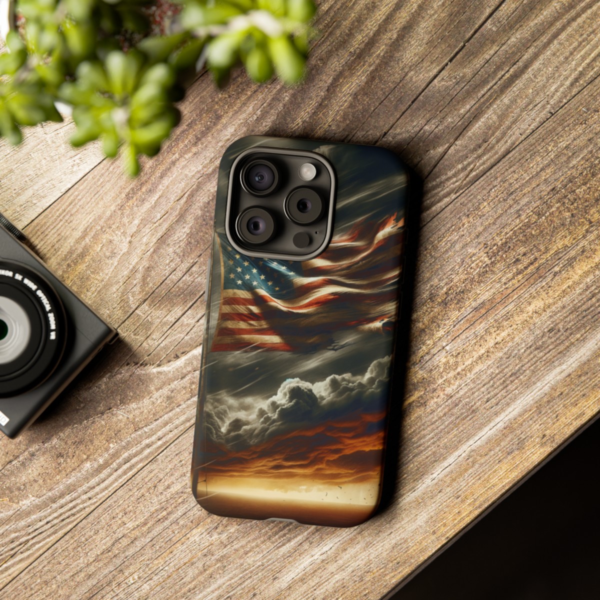 Weathered USA Flag Against Stormy Sky Design Phone Case- Phone Case - Image 176