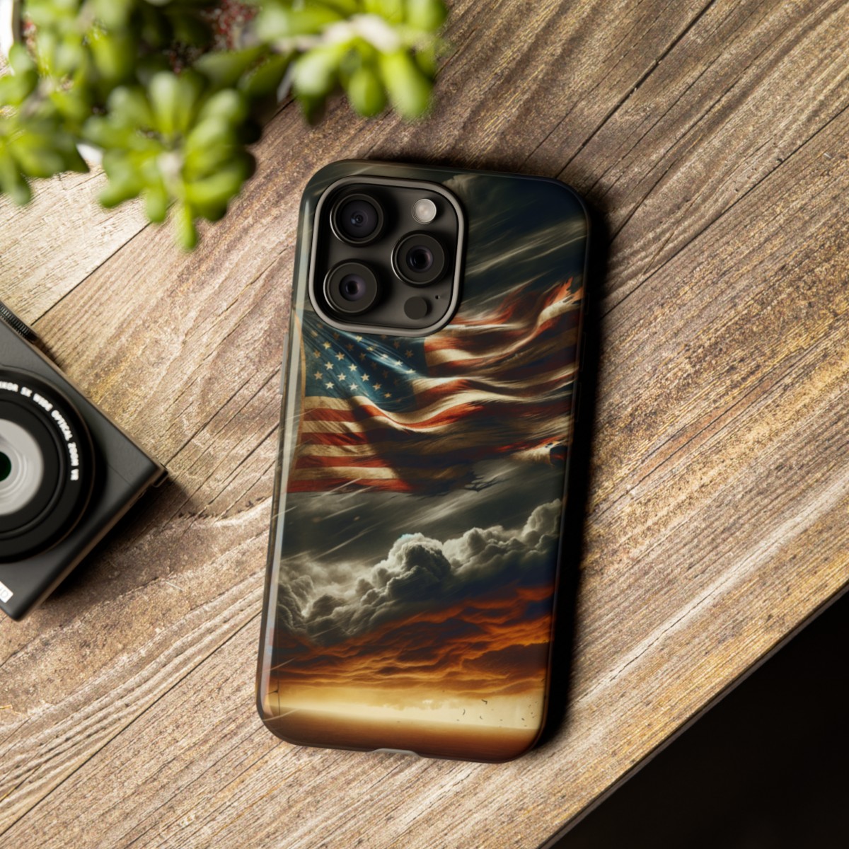 Weathered USA Flag Against Stormy Sky Design Phone Case- Phone Case - Image 179
