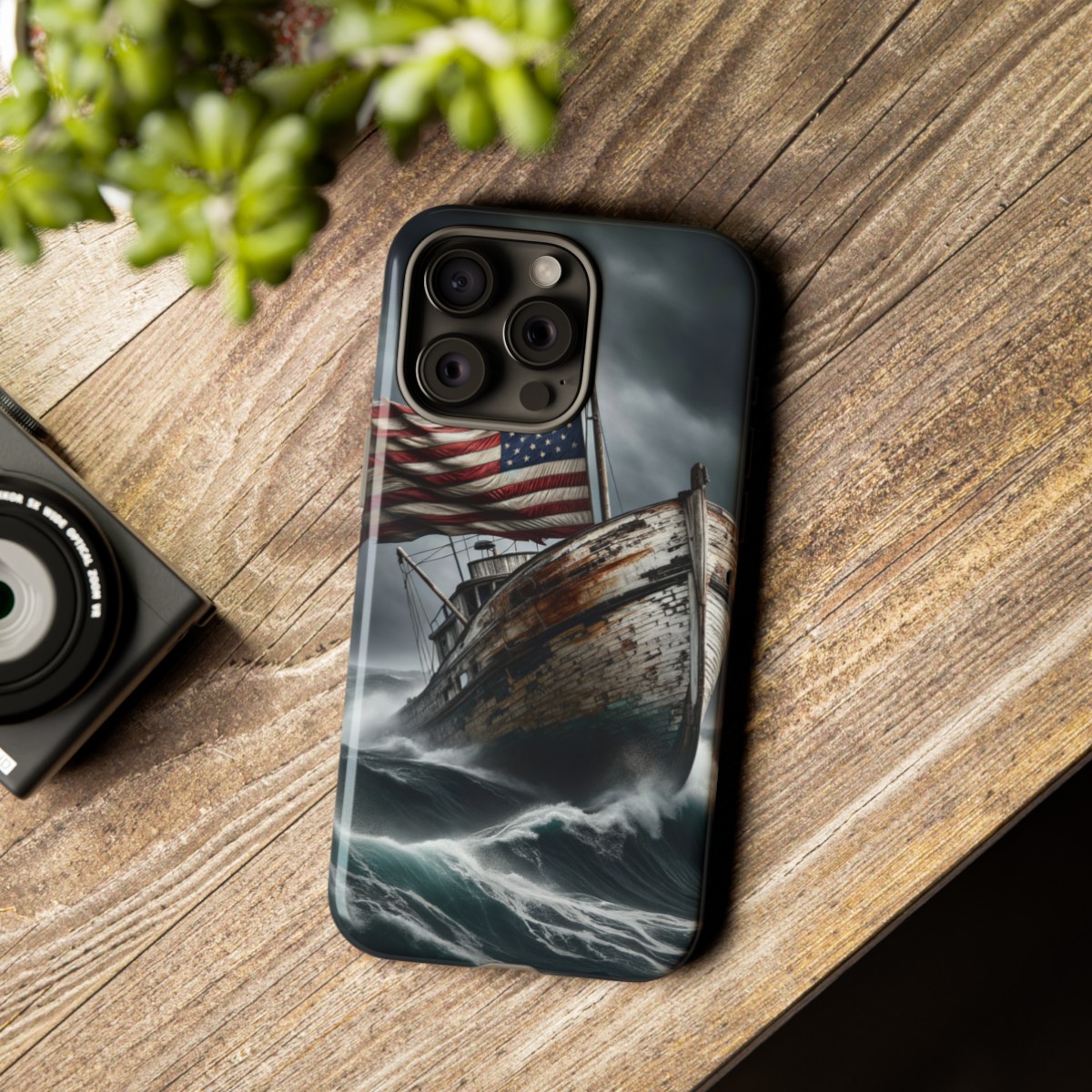 Vintage USA Flag on Rustic Boat Phone Case β Weathered Coastal Design- Phone Case - Image 179