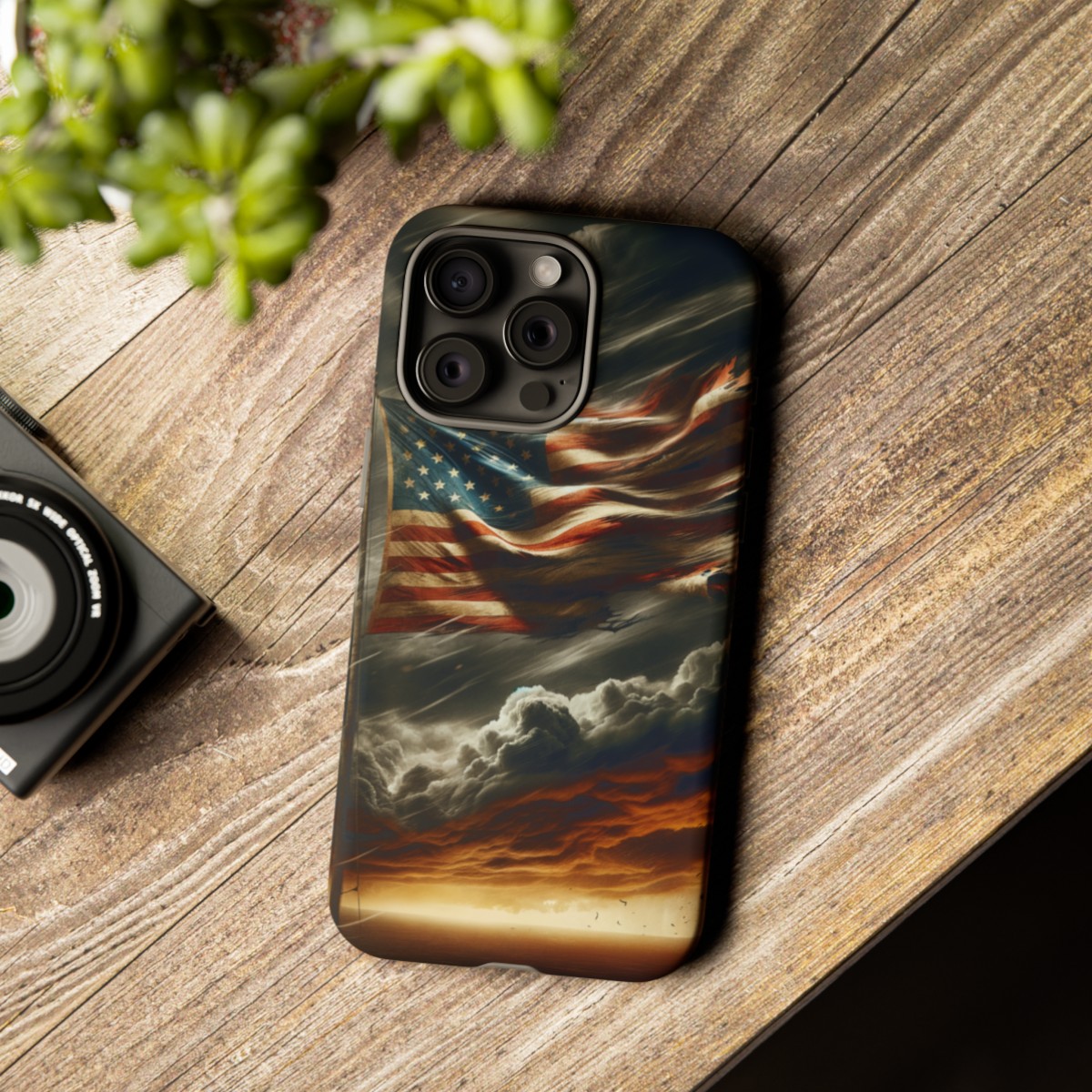 Weathered USA Flag Against Stormy Sky Design Phone Case- Phone Case - Image 182