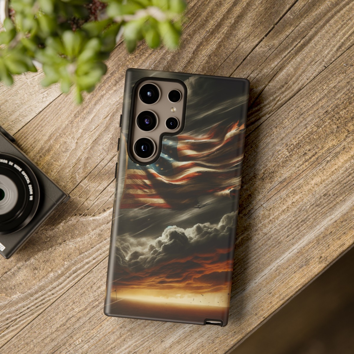 Weathered USA Flag Against Stormy Sky Design Phone Case- Phone Case - Image 212