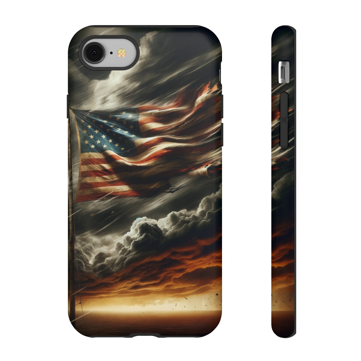 Weathered USA Flag Against Stormy Sky Design Phone Case- Phone Case - Image 5