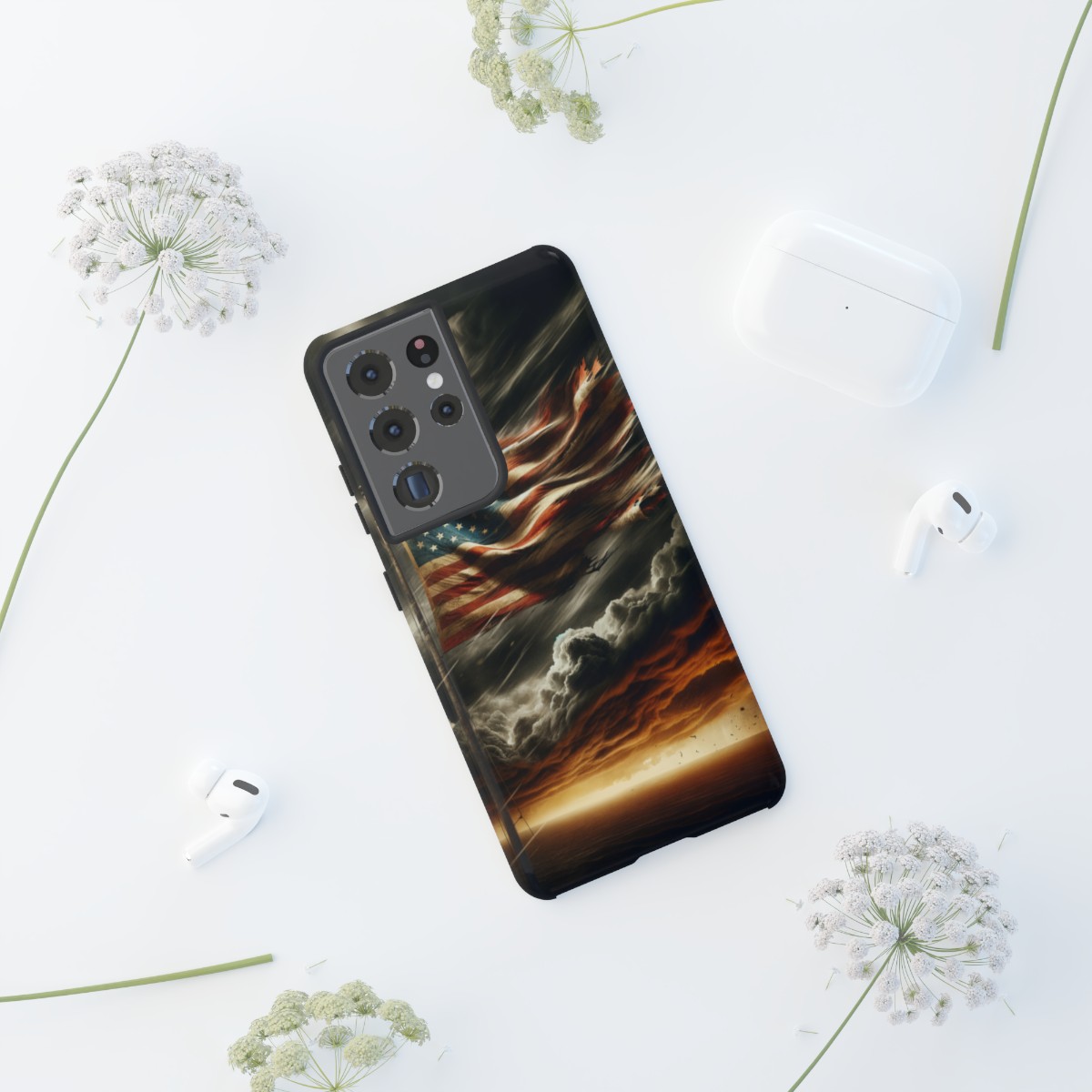 Weathered USA Flag Against Stormy Sky Design Phone Case- Phone Case - Image 67