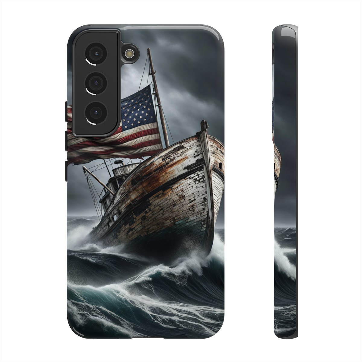 Vintage USA Flag on Rustic Boat Phone Case β Weathered Coastal Design- Phone Case - Image 86