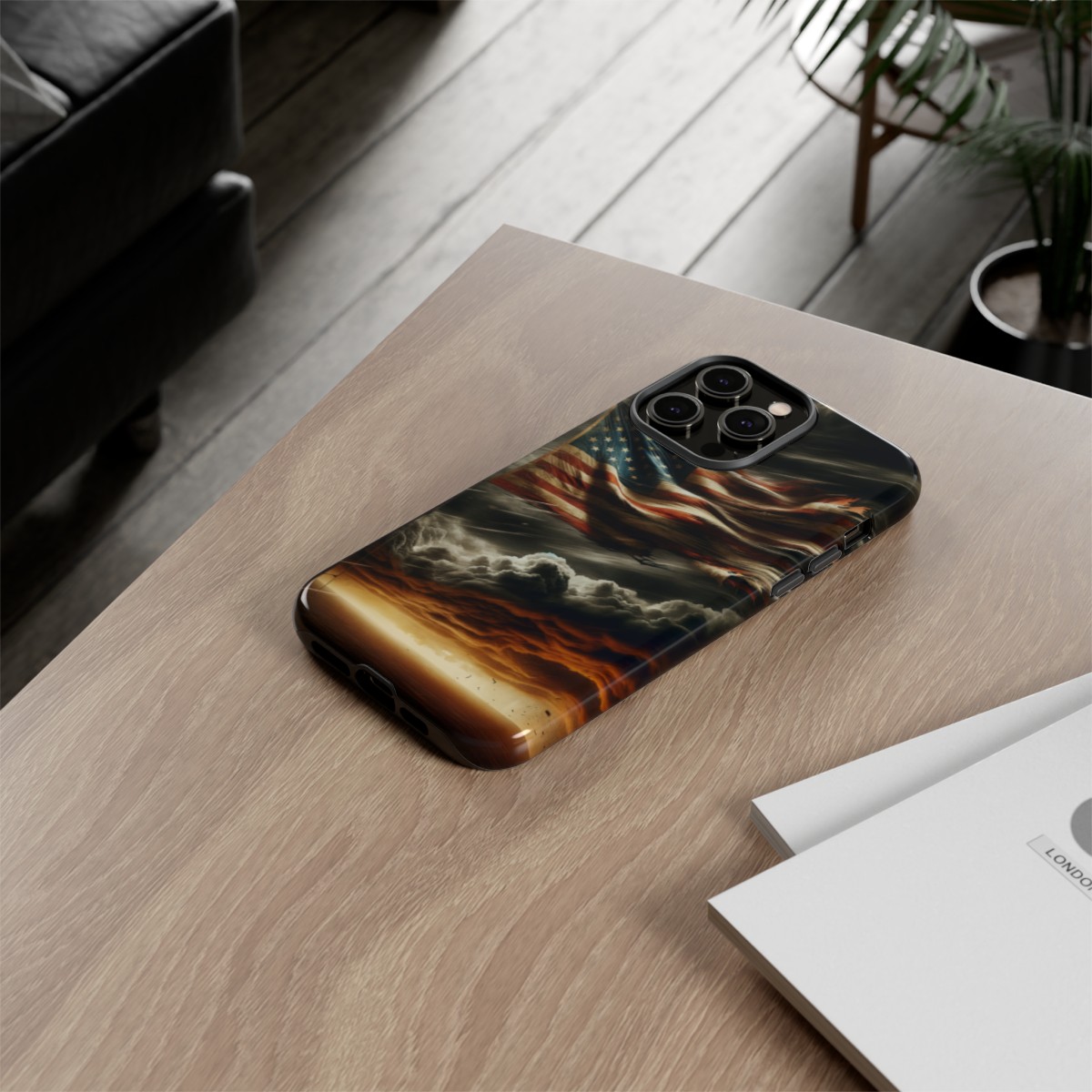 Weathered USA Flag Against Stormy Sky Design Phone Case- Phone Case - Image 125