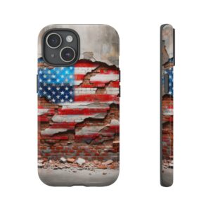 USA Flag on Cracked Brick Wall Phone Case - Symbol of Resilience- Phone Case