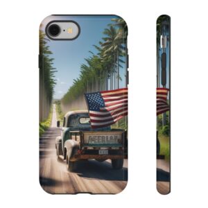 "Vintage American Flag on Rustic Truck Journey Phone Case"- Phone Case