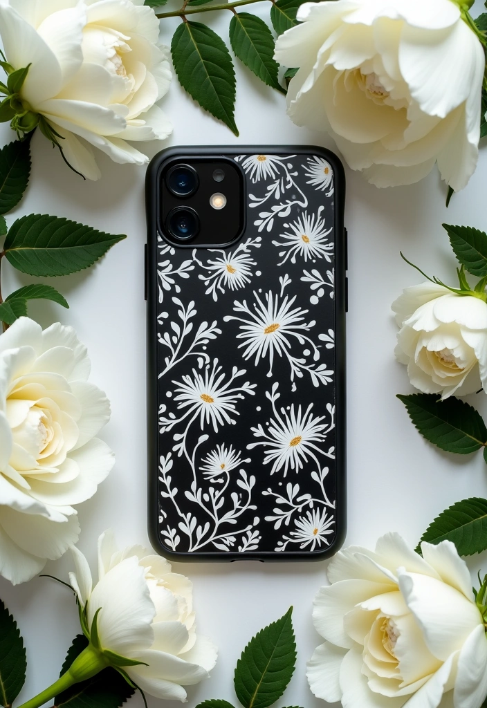 18 Luxurious Black and White Phone Cases That'll Make You Feel Like a Million Bucks! - 4. Glamorous Floral Designs