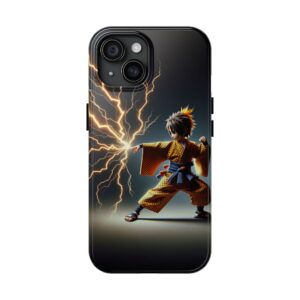 "Thunder Warrior: Kimono-clad Dynamo in Electric Combat Phone Case"- Phone Case